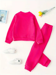 1 Set Embossed Long-Sleeve Sweatshirt Top + Casual Pants