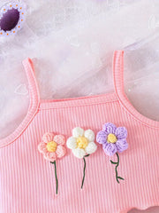 Floral Print Ribbed Knit Camisole Top and Shorts Set
