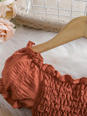 Bubble Sleeve Plain Color Dress with Cute Hat Two-piece Set