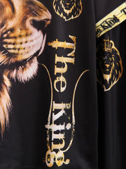 1Round Neck Short-Sleeved T-Shirt + Lion Pattern Positioning Print Tapered Trousers