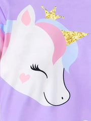 Long Sleeve Crew Neck Unicorn Print Dress