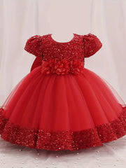 Sparkling Gown 3D Flower Decor Sequins Spliced Flower Dress