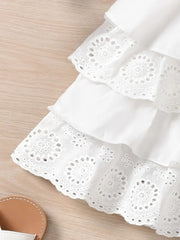 2pcs Ruffles Flower Hollow Bow Cami Top & Elastic Waist Plaid Shorts Set
