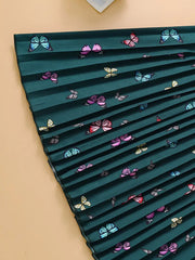 Summer Bubble Sleeve Butterfly Print Pleated Belted Dress