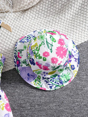 Floral Print Sleeveless Jumpsuit with Matching Beach Hat