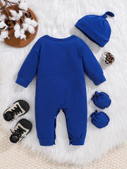 3 Piece Monochrome Letter Climbing Suit Ha Clothes + Hat + Gloves