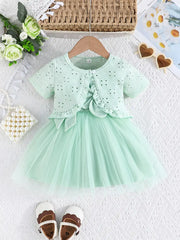 2pcs Design with a Ruffled Edge Knitted Short-Sleeve Set
