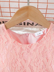 Lace Round Neck Small Flutter Sleeve Zipper Sweet Cute Dress with Belt