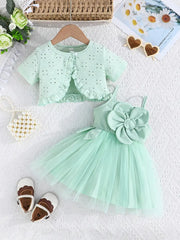 2pcs Design with a Ruffled Edge Knitted Short-Sleeve Set
