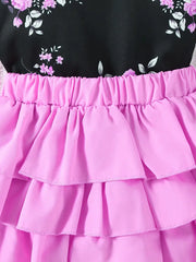 Floral Galter Top & Layered Hem Skirt & Hat