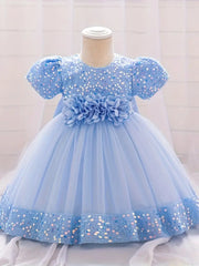 Sparkling Gown 3D Flower Decor Sequins Spliced Flower Dress