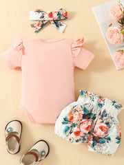 3pcs Short-Sleeved Shorts Suit With Letter Top Printed Pants