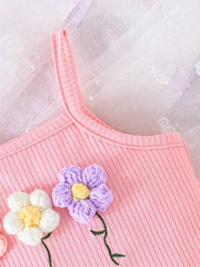 Floral Print Ribbed Knit Camisole Top and Shorts Set