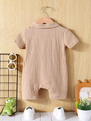 Casual Short Sleeve Dinosaur Embroidered Cotton Romper