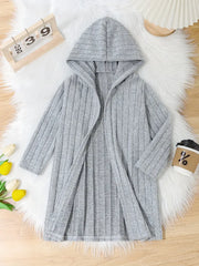 Solid Color Rib-knit Open Front Hooded