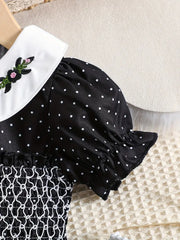 Polka Dot Shirred Puff Sleeve Dress