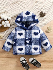 Cartoon Heart Plaid Pattern Warm Fuzzy Jacket