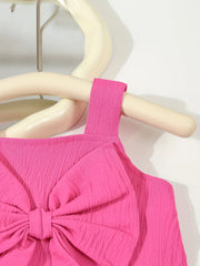 Red Shorts Bubble-Fold Design Large Bow Top & Ruffled Shorts Set