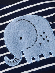 2pcs Striped Elephant Pattern Long Sleeve Top & Denim Trousers Set