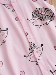 Hedgehog Print Flutter Sleeve Baby Girls Jumpsuit