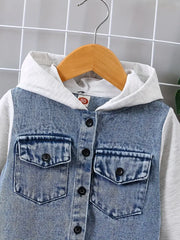 Single-breasted Denim Stylish Hooded Stitching Long-sleeved