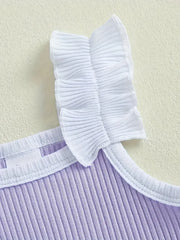 Sleeveless Ruffle Detail White Bow Accents Cute Summer Cotton Romper