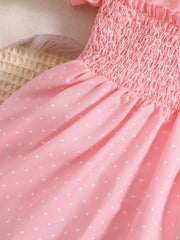 Polka Dot Shirred Puff Sleeve Dress