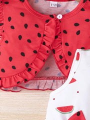 Two-piece Set Lady Love Open Cardigan Jacket with Floral Pattern Sleeveless Dress