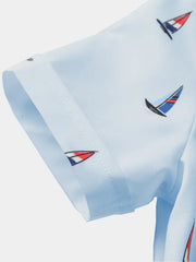 Casual & Formal White Button-Up Nautical-Themed Short Sleeve Shirt