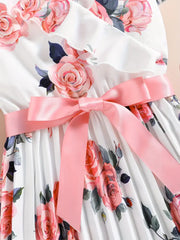 Chic Floral Dress for Girls with V-Neck & Belt
