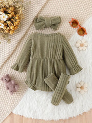 3pcs  Ruffled Lace Bow Onesie & Headband & Socks