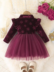 Charming Floral Print Long Sleeve Tutu Dress