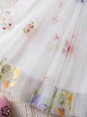 Floral Embroidered Sheer a Non-Stretch Solid Color Princess Ballet Skirt