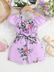 Ruffled Off-Shoulder Dress Flower Graphic Jumpsuit