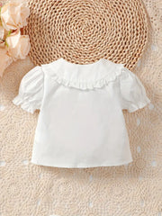 Solid Color Ruffle Collar Bubble Sleeve Shirt