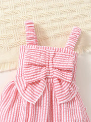 Infant Baby Cute Chic Striped Bow Cami Onesie Romper