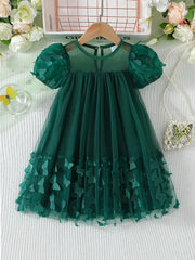 1pc Tulle Bubble Short Sleeve Crew Neck Dress