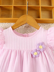 Casual Flower Flying Sleeve Dress + Hair Tie Two-Piece Set