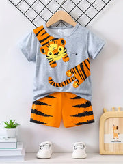 Cute Cartoon Printed Tiger Pattern + Printed Shorts