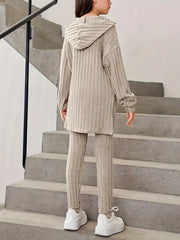 2pcs Ribbed Knit Long Sleeve Top + Pants Set