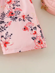 Pattern Puff Sleeve Romper Jumpsuit With Belt