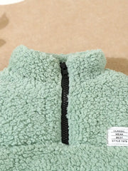 2pcs Set Zipper Half-Open Collar Top & Elastic Waist Cuffed Pants