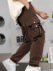 Casual Cargo Pants with Elastic Waistband & Pockets