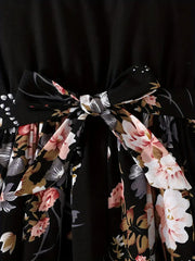 Floral Print Pleated Dress with Flutter Sleeves and Belt