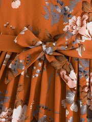 Summer Floral Print Sleeveless Pleated Dress with Belt