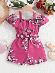 Ruffled Off-Shoulder Dress Flower Graphic Jumpsuit