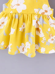 Flower Print Big Bow Baby Girls Sweet Dress Hat Set
