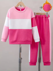 Color Block Crew Neck Long Sleeve Sweatshirt and Pants Set