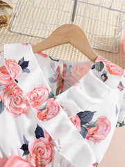 Chic Floral Dress for Girls with V-Neck & Belt
