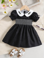 Polka Dot Shirred Puff Sleeve Dress